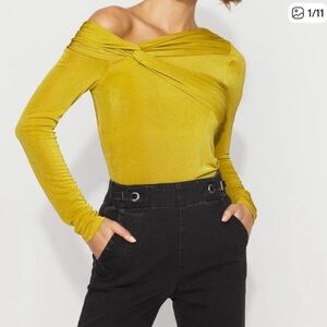 White House Black Market Mustard Draped Jersey Top